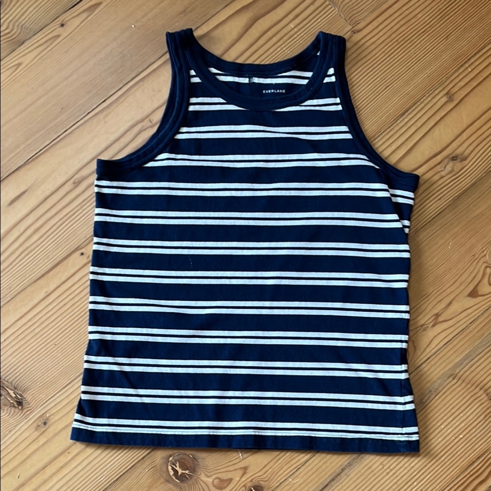 Everlane The Tank Essential Cotton Strioed Navy White Size M
